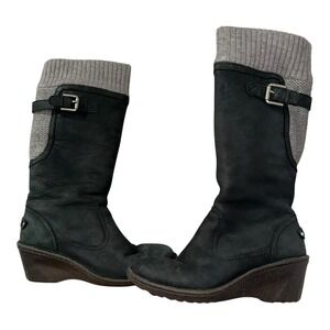 UGG Skyfall Suede Wedge Ankle Boots Black Sheepskin Lined Women's 8 1006145